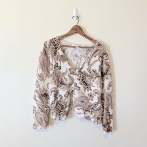 Vintage 90s Paisley Glam Angora Button Up Cropped Cardigan Sweater